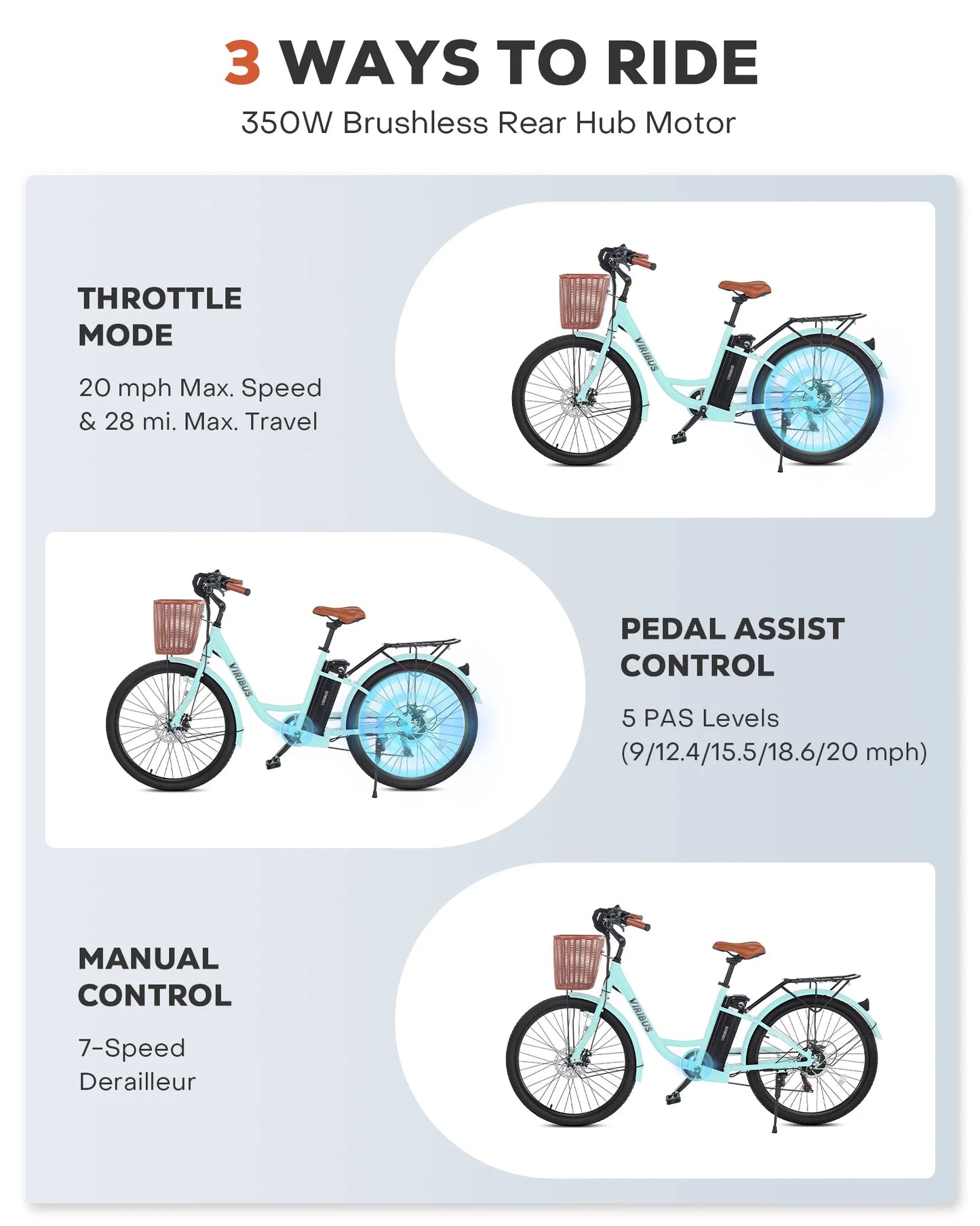 Electric Bike for Adults 350W 36V 26-Inch Shimano 7-Speed