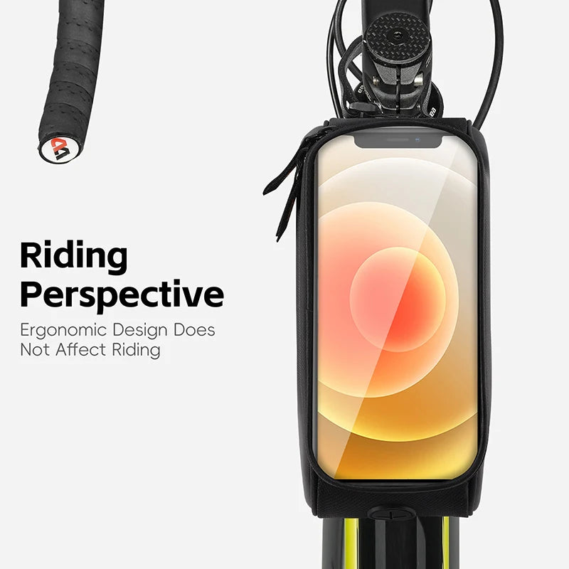 WEST BIKING Waterproof Bike Phone Bag – Front Tube Saddle Bag for 7-Inch Phones