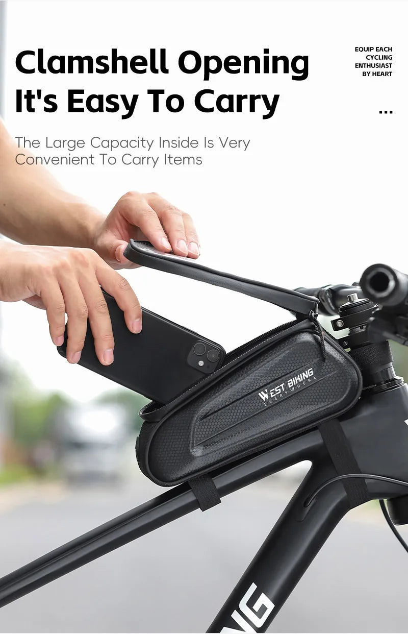WEST BIKING Waterproof Bike Phone Bag – Front Tube Saddle Bag for 7-Inch Phones