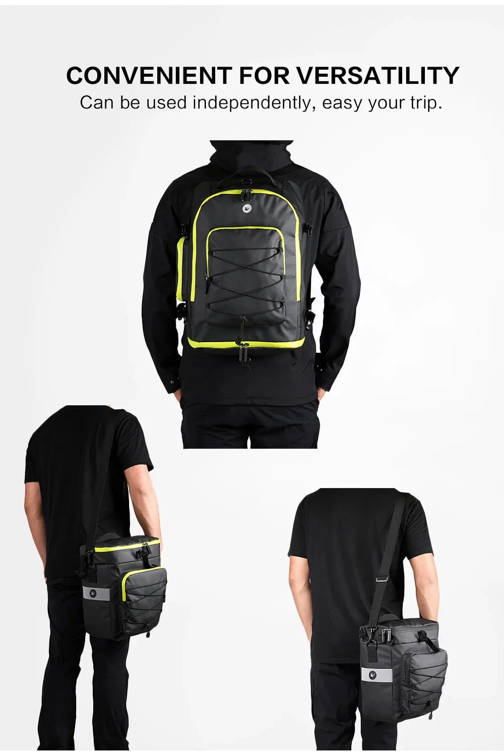 Bicycle Pannier Bag – Waterproof 3-in-1 Saddle Backpack | Rhinowalk
