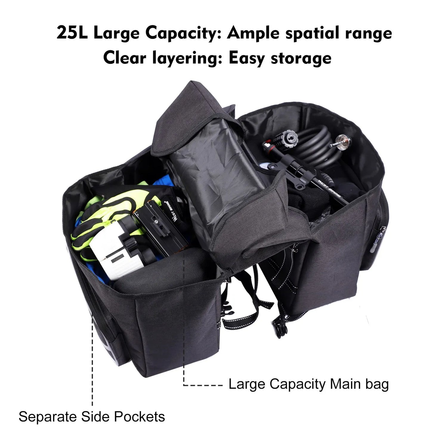 WEST BIKING 25L E-Bike Rear Seat Pannier Bag – Double Trunk