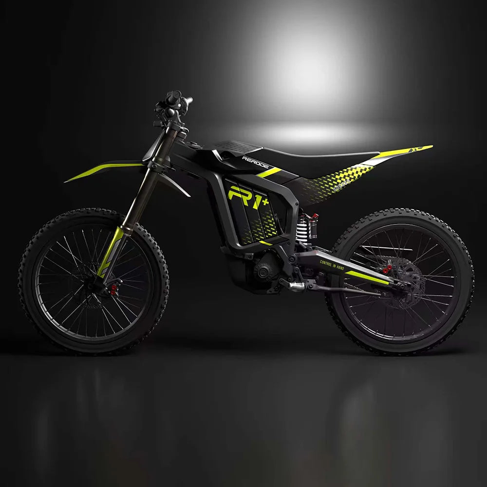 Black and yellow electric bike on a dark background