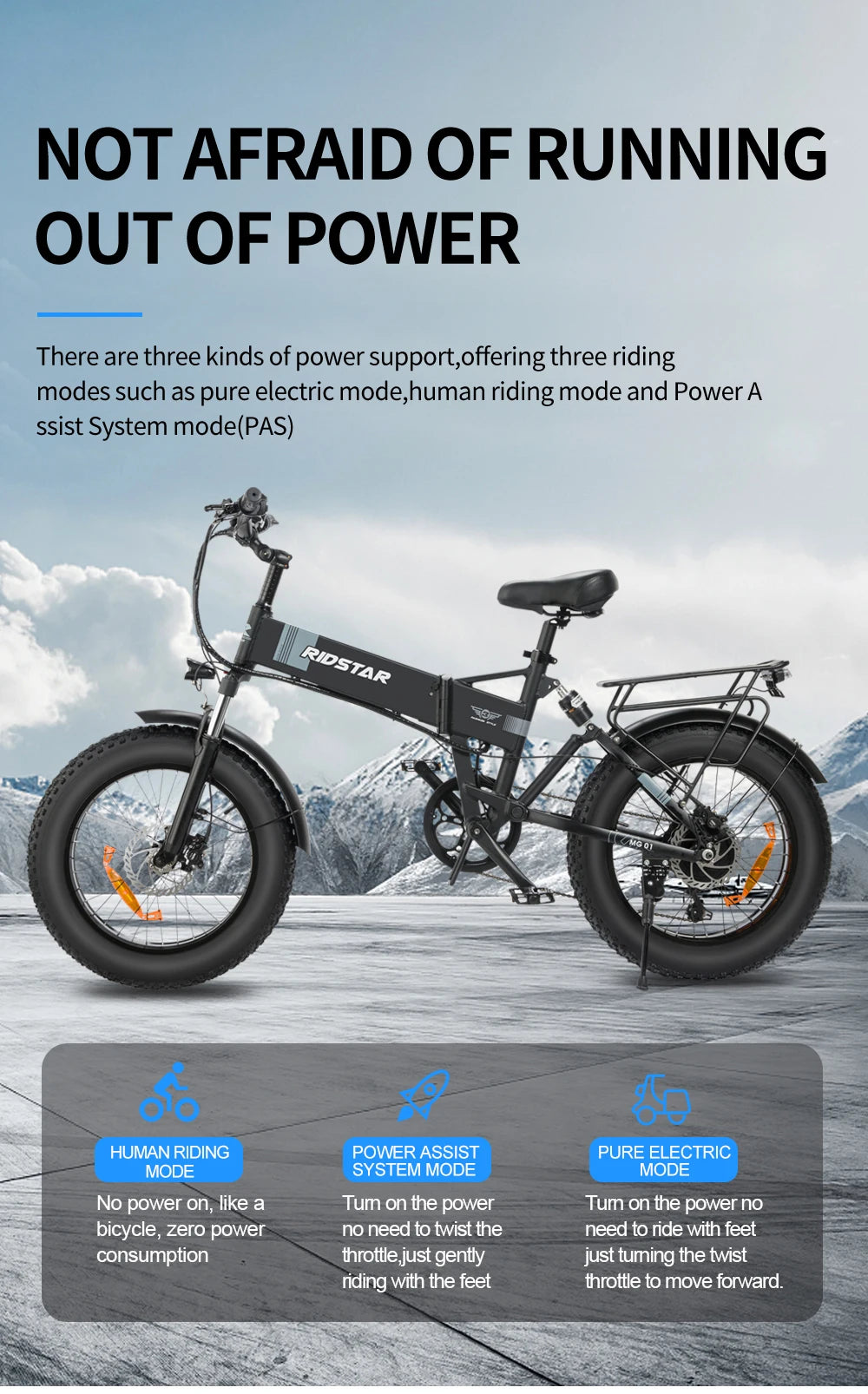 Foldable 1000W Fat Tire Ebike - Ridstar 48V 15AH Mountain E-Bike