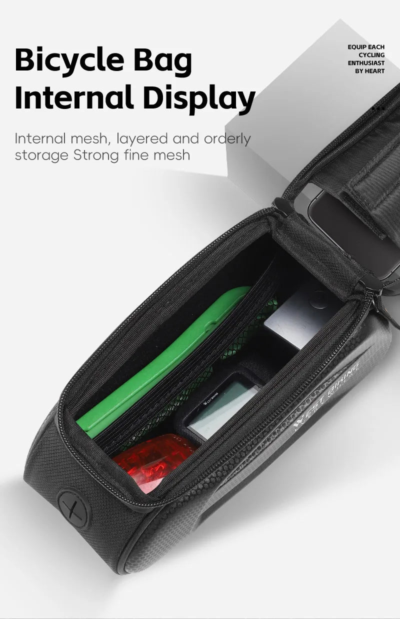 WEST BIKING Waterproof Bike Phone Bag – Front Tube Saddle Bag for 7-Inch Phones