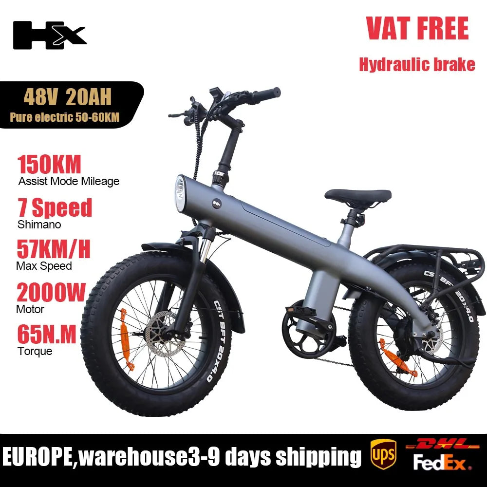 HX Q20PRO 2000W Fat Tire Folding E-Bike - Long Range Power