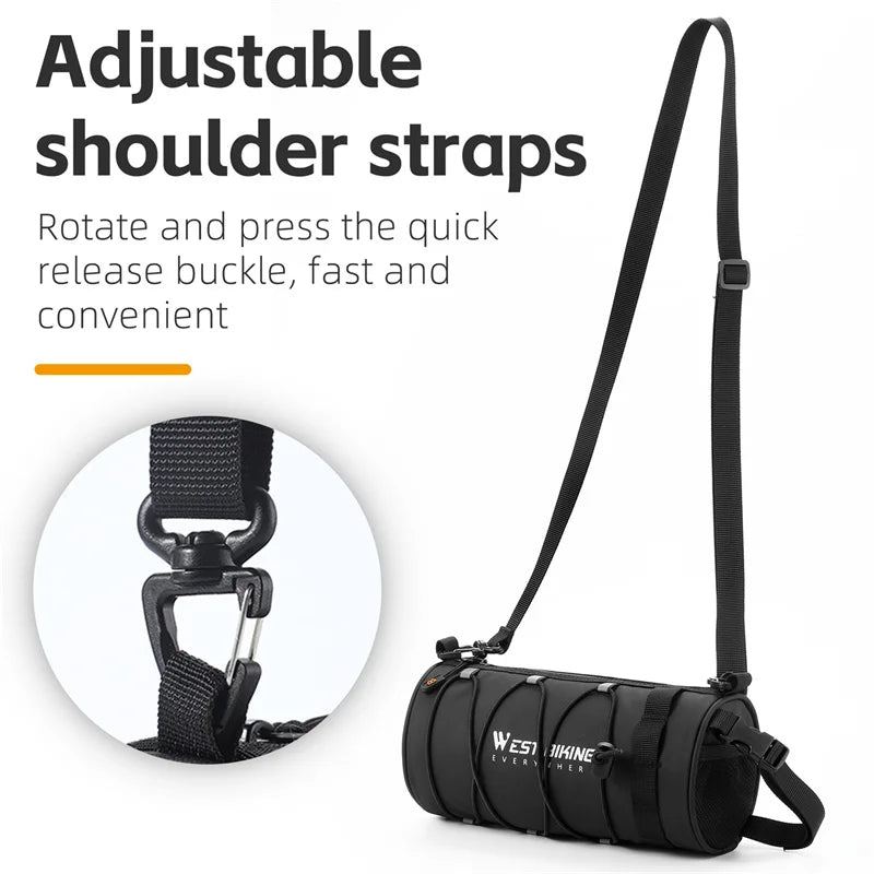 Black adjustable shoulder strap with quick release buckle on a white background