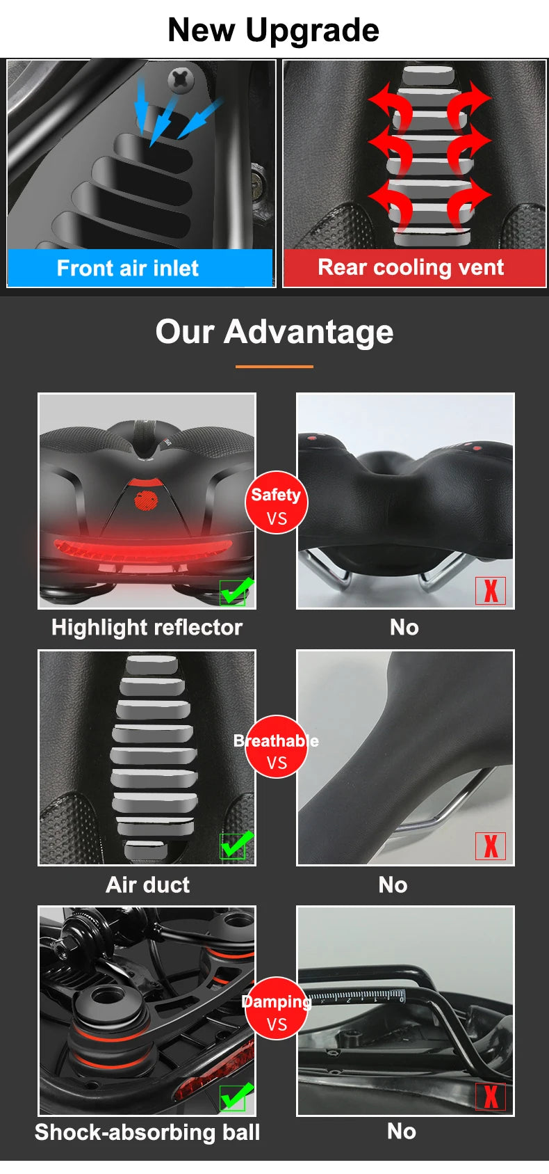 Hollow Breathable Shock-Absorbing E-Bike Saddle Seat