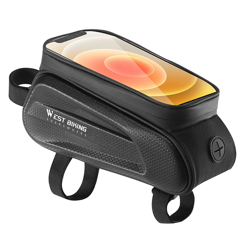 WEST BIKING Waterproof Bike Phone Bag – Front Tube Saddle Bag for 7-Inch Phones