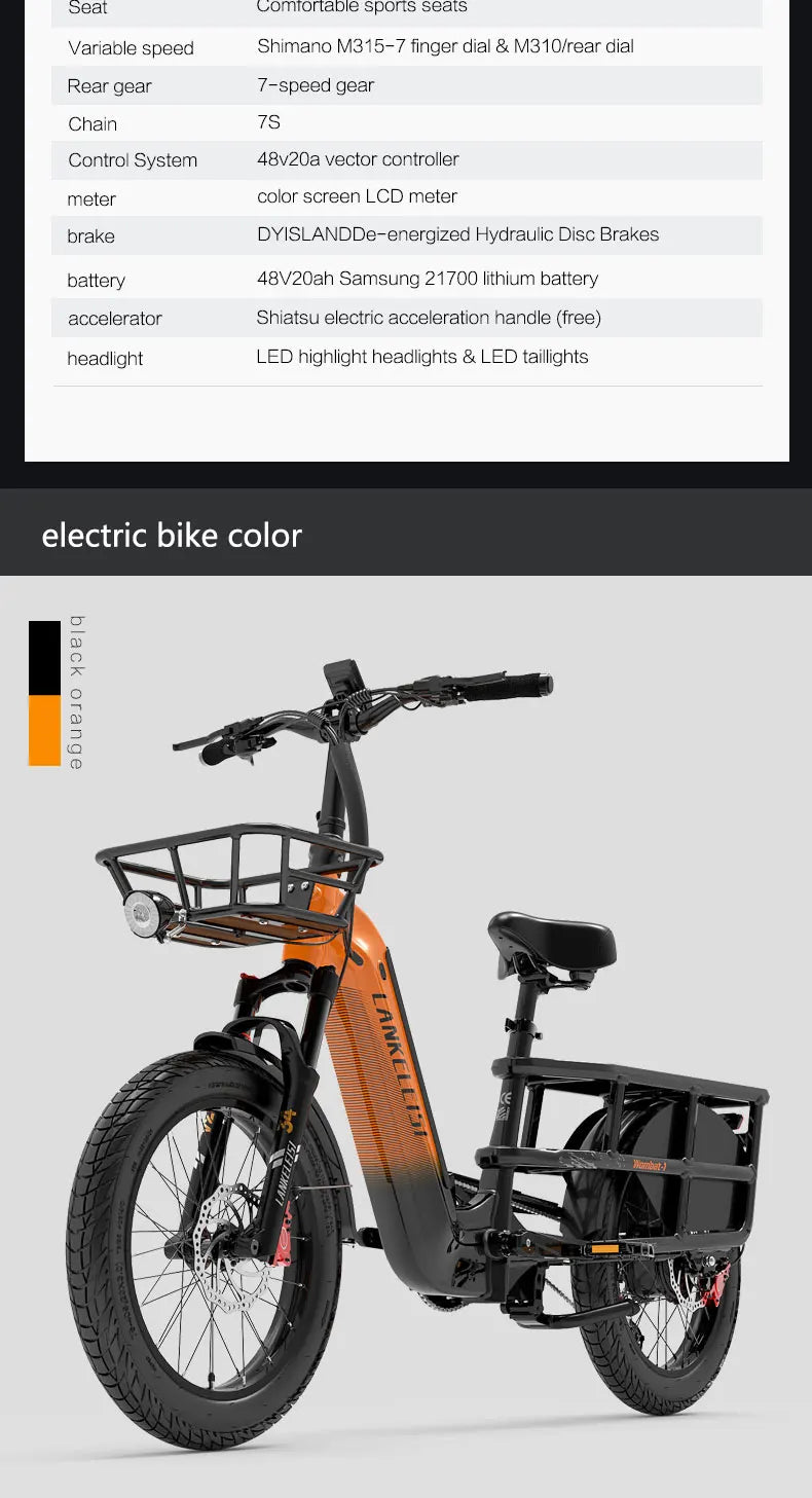 Lankeleisi Wombat-1 1000W E Cargo Bike – The Ultimate All-Terrain Electric Bike