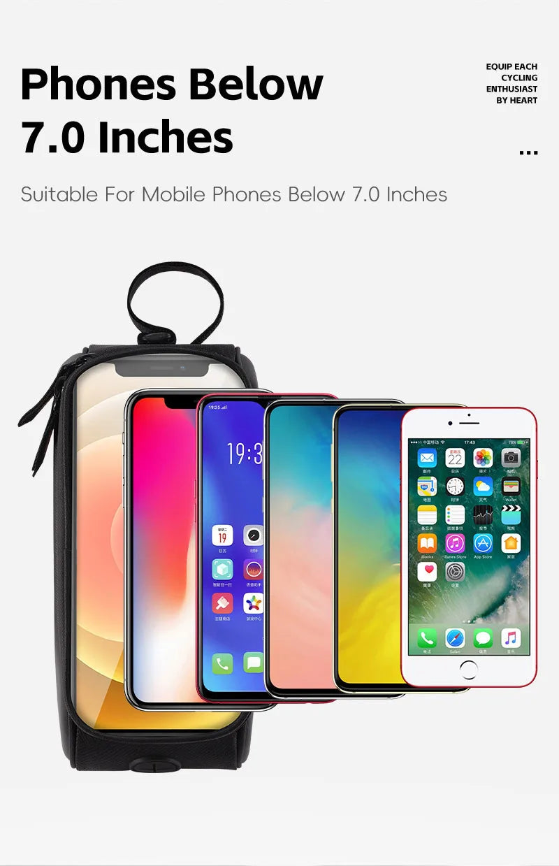 WEST BIKING Waterproof Bike Phone Bag – Front Tube Saddle Bag for 7-Inch Phones