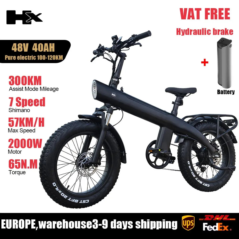 HX Q20PRO 2000W Fat Tire Folding E-Bike - Long Range Power