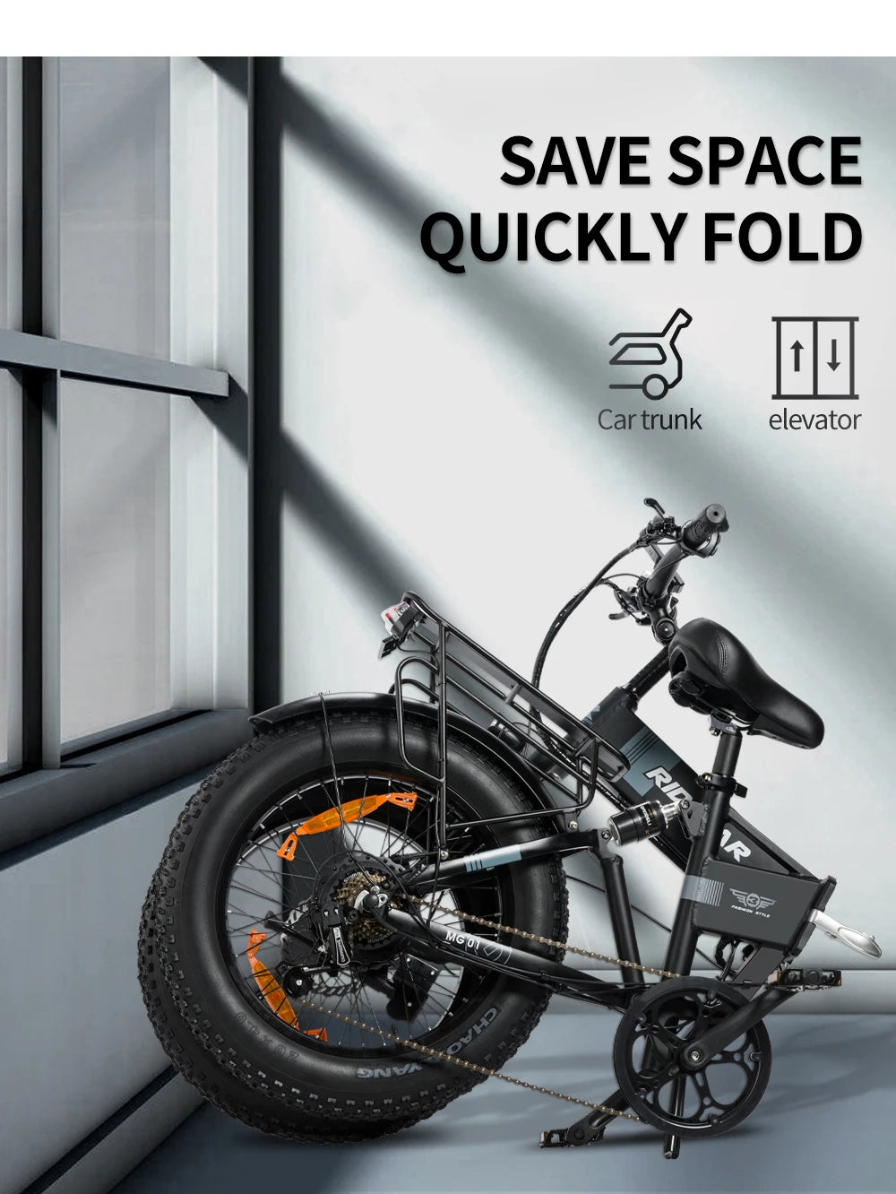 Foldable 1000W Fat Tire Ebike - Ridstar 48V 15AH Mountain E-Bike
