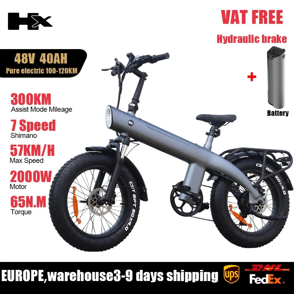 HX Q20PRO 2000W Fat Tire Folding E-Bike - Long Range Power
