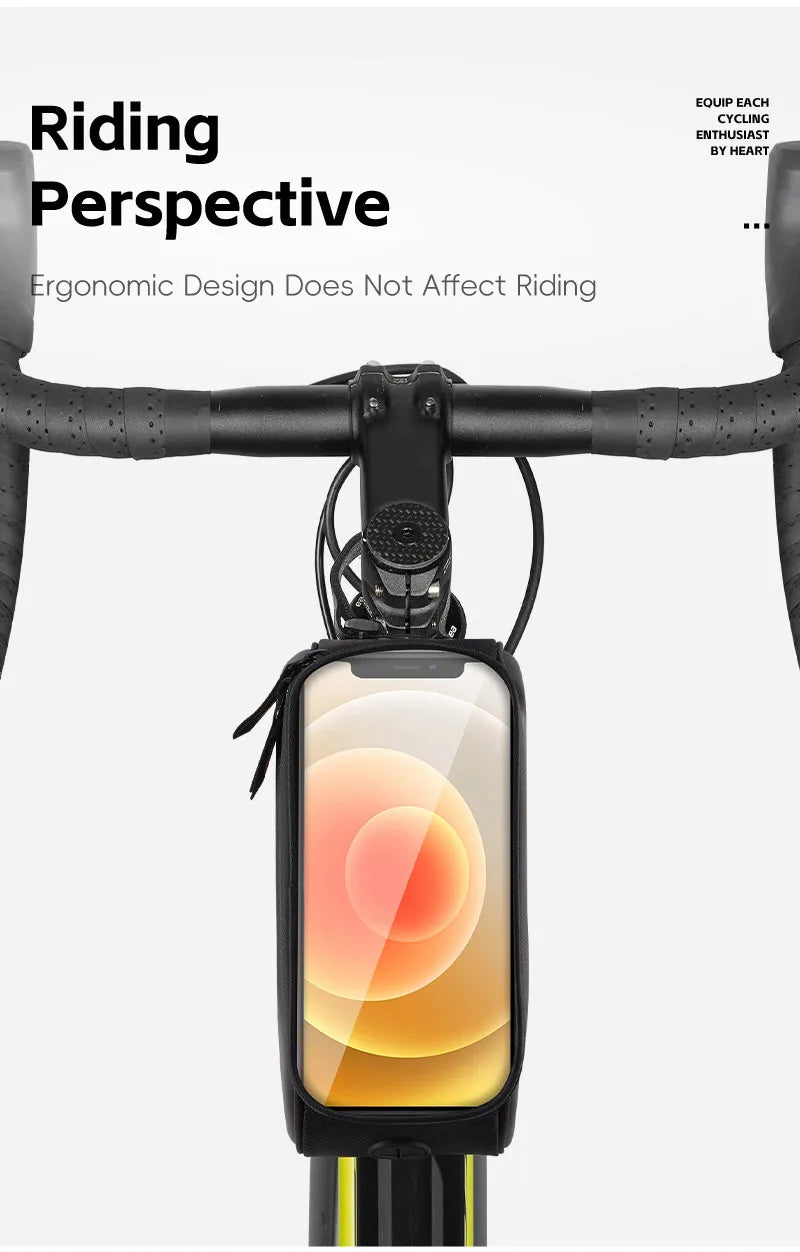 WEST BIKING Waterproof Bike Phone Bag – Front Tube Saddle Bag for 7-Inch Phones