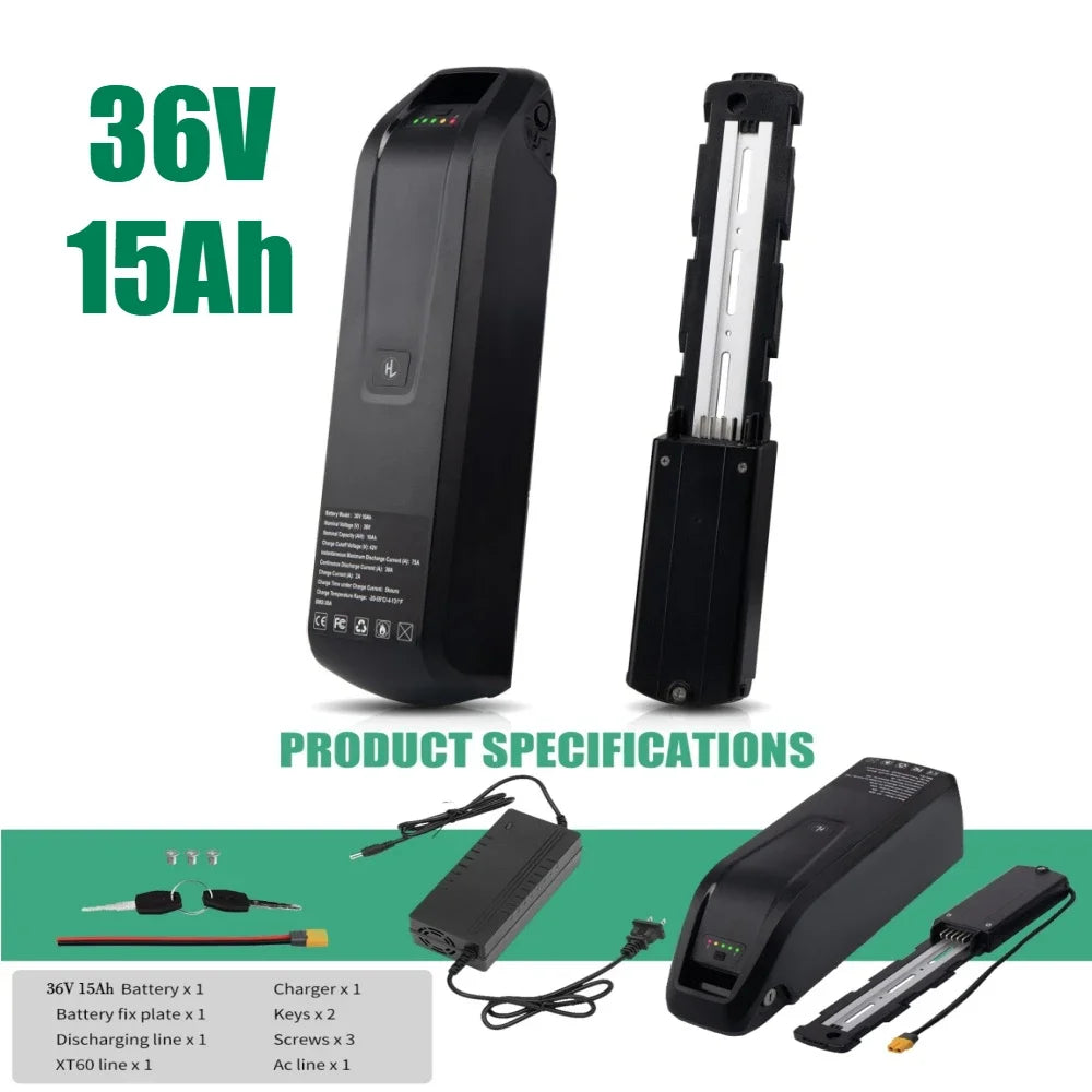 Hailong Ebike Battery 36V/48V – 10Ah–20Ah Long Range Lithium Packs