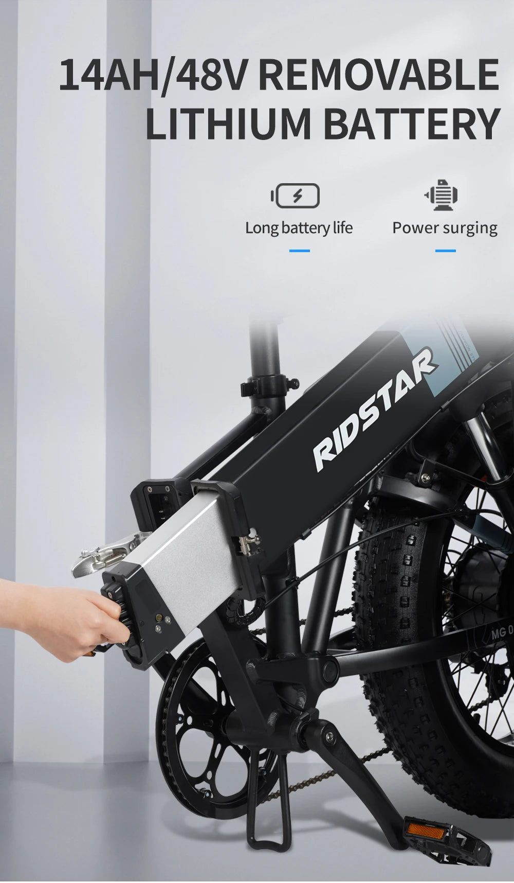 Foldable 1000W Fat Tire Ebike - Ridstar 48V 15AH Mountain E-Bike