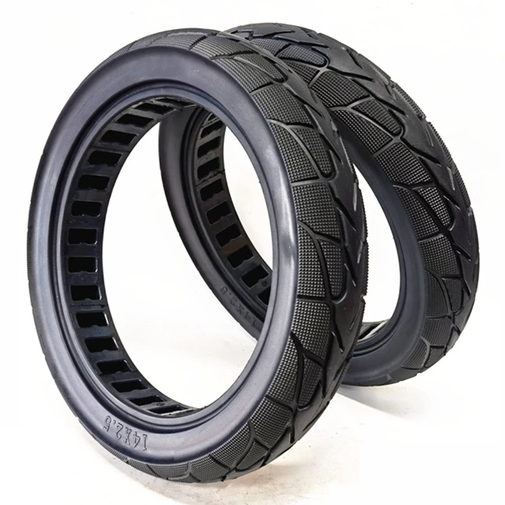 14x2.50 Solid Tire for Electric Bike – Honeycomb, Shock-Absorbing, Explosion-Proof