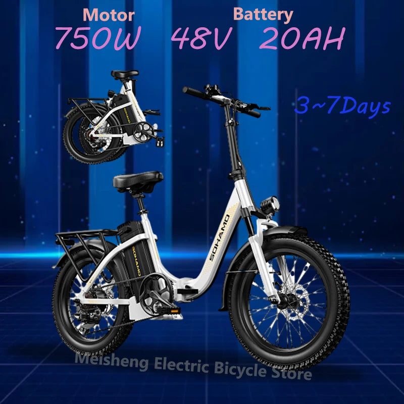 SOHAMO S3 750W Step-Thru Folding Electric Bike – Power, Comfort, and Portability