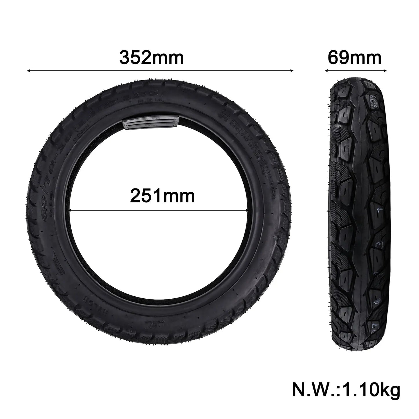 14x2.125 Tubeless Tire (352×69mm) for Electric Bicycles