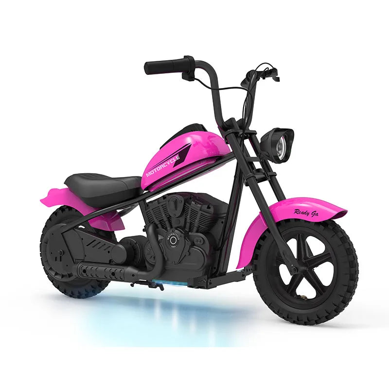 Pink and black toy motorcycle on a white background