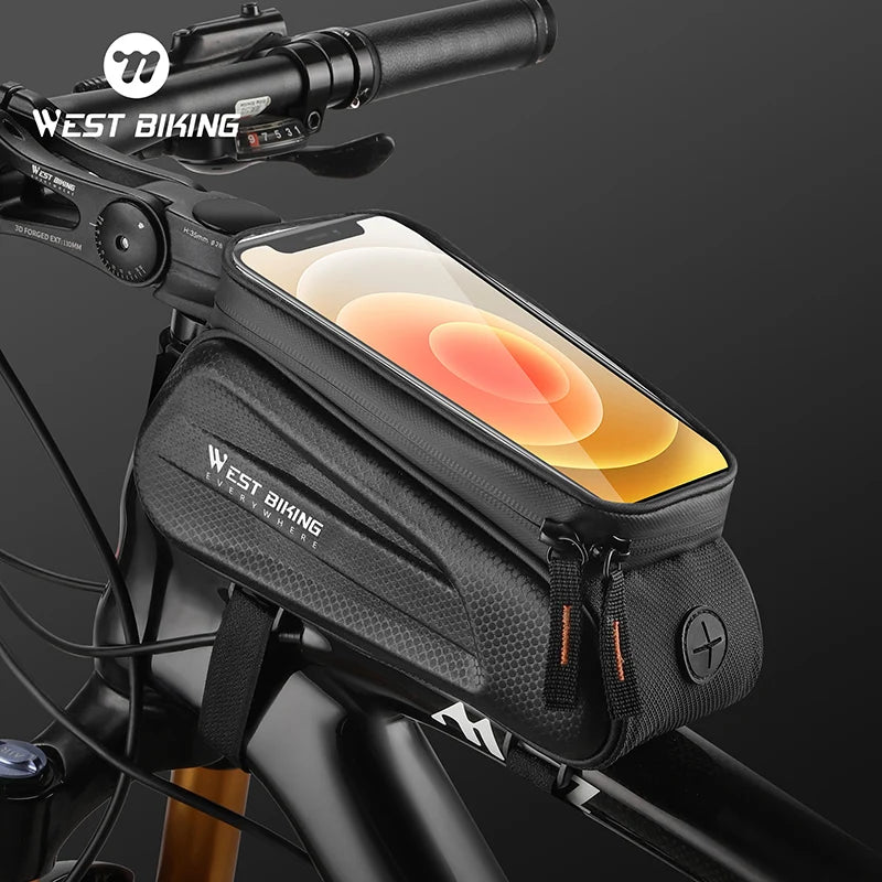 WEST BIKING Waterproof Bike Phone Bag – Front Tube Saddle Bag for 7-Inch Phones