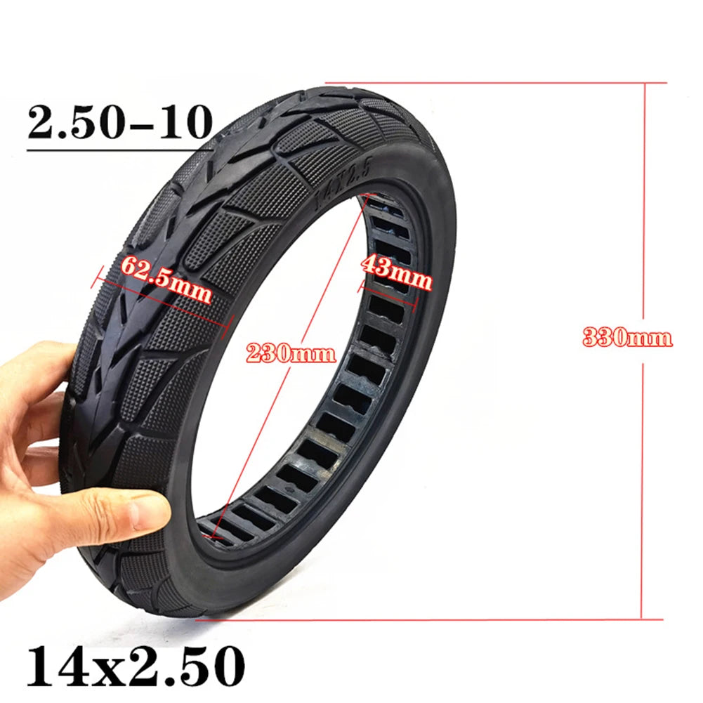 14x2.50 Solid Tire for Electric Bike – Honeycomb, Shock-Absorbing, Explosion-Proof
