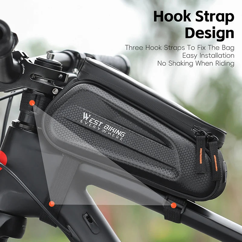 WEST BIKING Waterproof Bike Phone Bag – Front Tube Saddle Bag for 7-Inch Phones