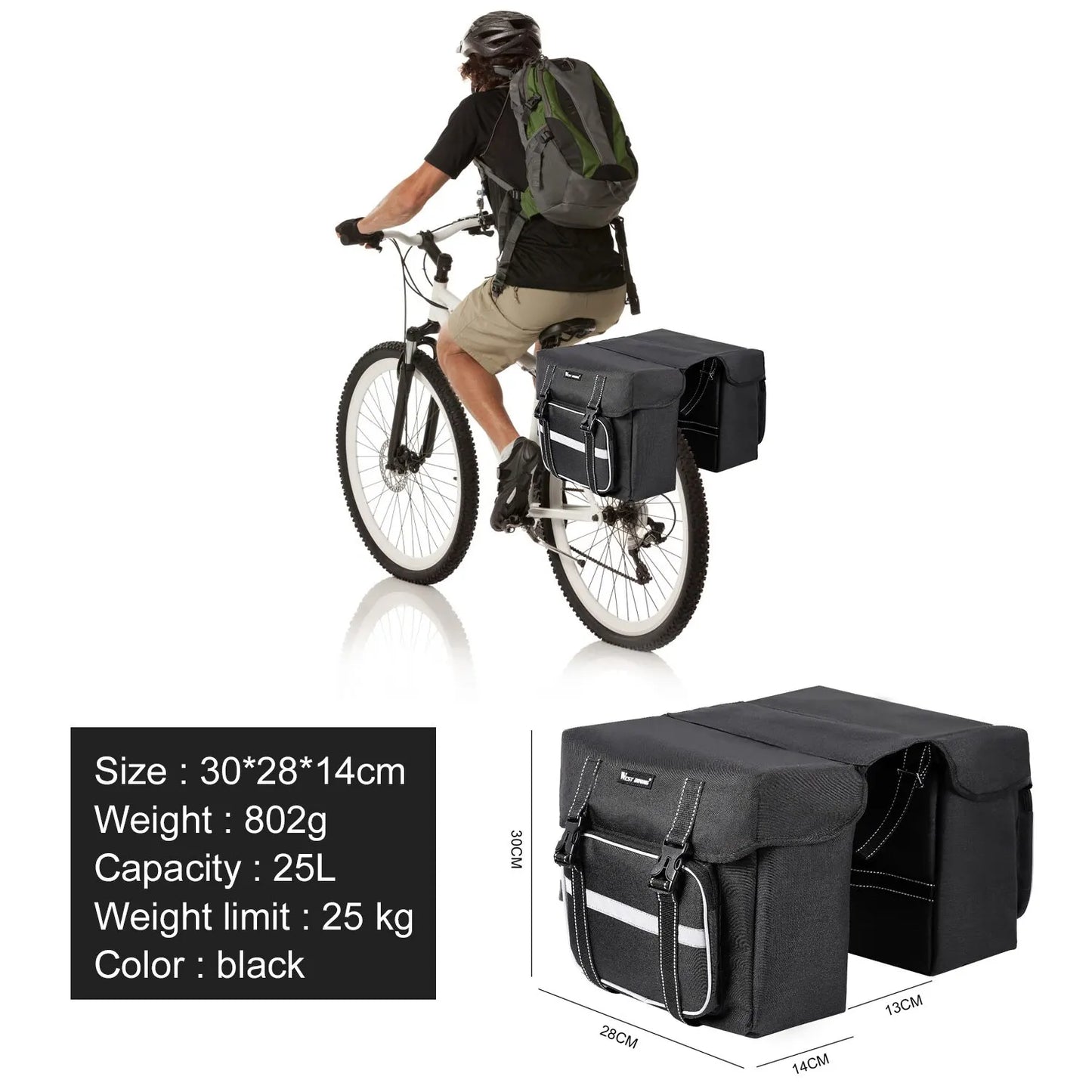 WEST BIKING 25L E-Bike Rear Seat Pannier Bag – Double Trunk