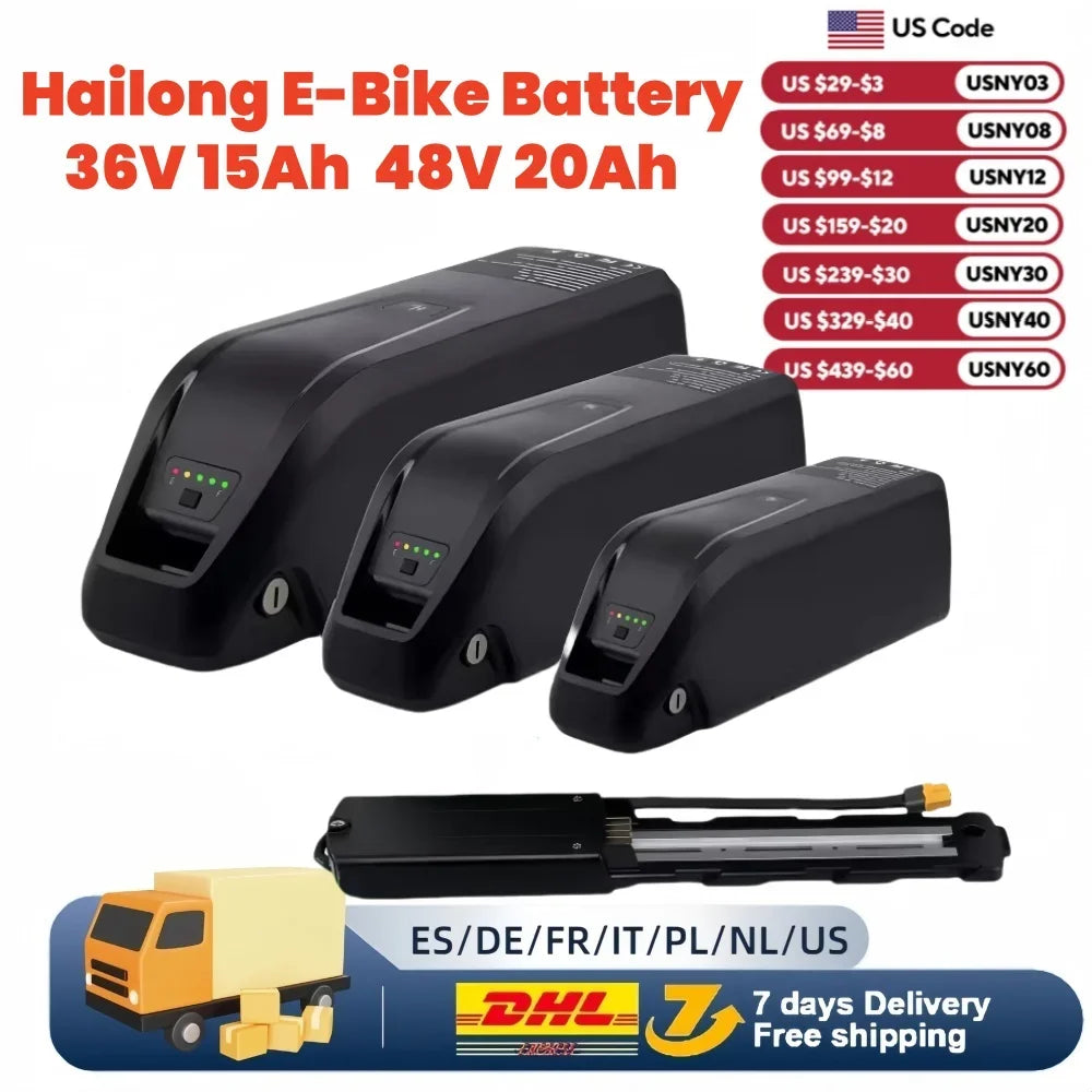 Hailong E-Bike Battery 36V 48V for Mountain Bikes | Long Range Power