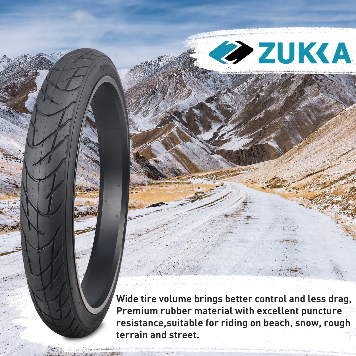 ZUKKA 26x3.0 E-Bike Fat Tire – Heavy-Duty Mountain & Snow Bike Tire | Black