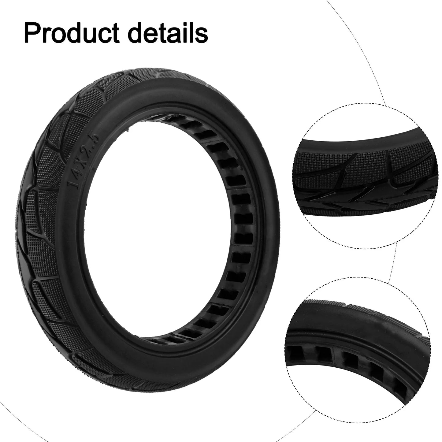 14x2.50 Solid Tire for Electric Bike – Honeycomb, Shock-Absorbing, Explosion-Proof