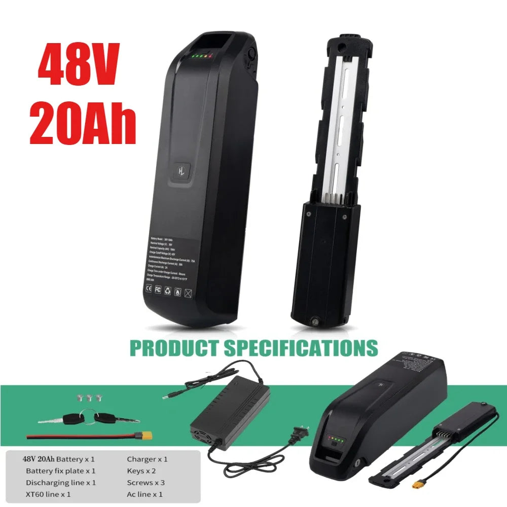 Hailong Ebike Battery 36V/48V – 10Ah–20Ah Long Range Lithium Packs