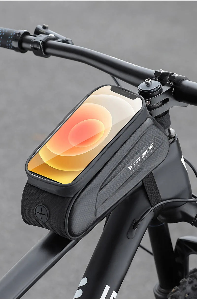WEST BIKING Waterproof Bike Phone Bag – Front Tube Saddle Bag for 7-Inch Phones