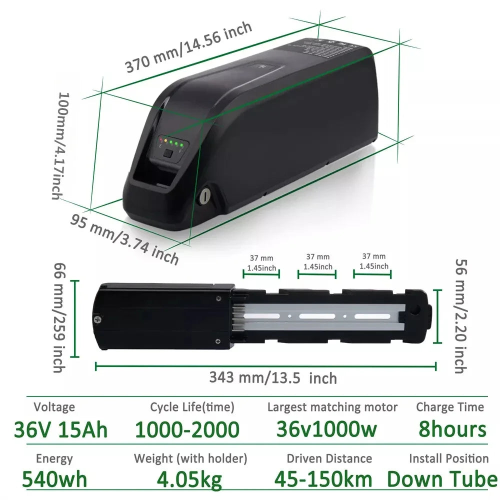 Hailong Ebike Battery 36V/48V – 10Ah–20Ah Long Range Lithium Packs