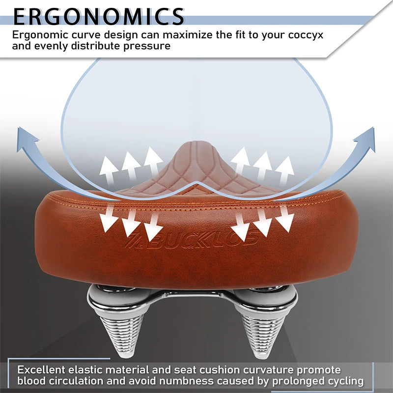 BUCKLOS Oversized E-Bike Seat – Wide, Shock-Absorbing Saddle