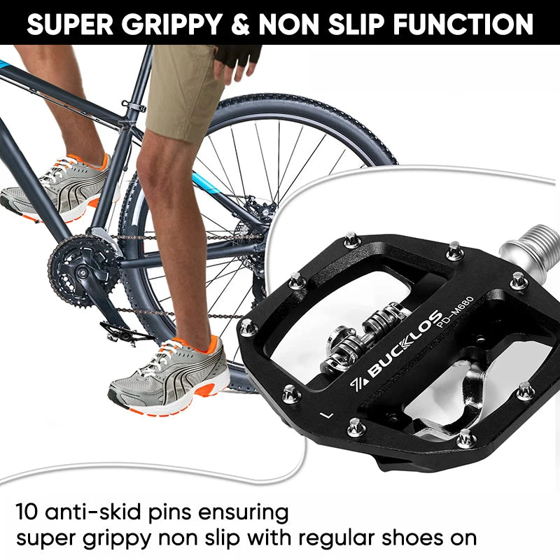 BUCKLOS Dual Function MTB E-Bike Pedals – SPD & Flat Platform