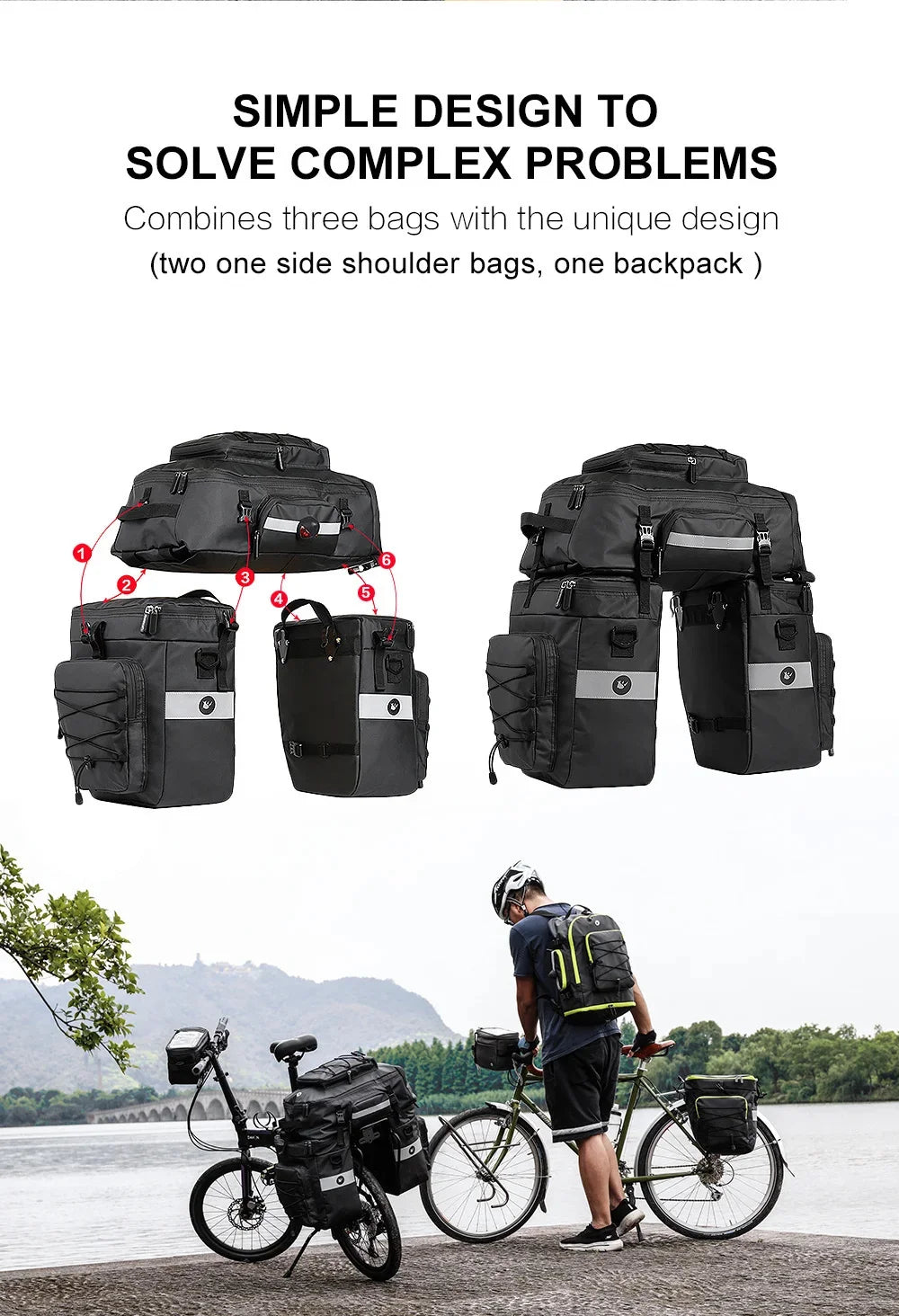 Bicycle Pannier Bag – Waterproof 3-in-1 Saddle Backpack | Rhinowalk