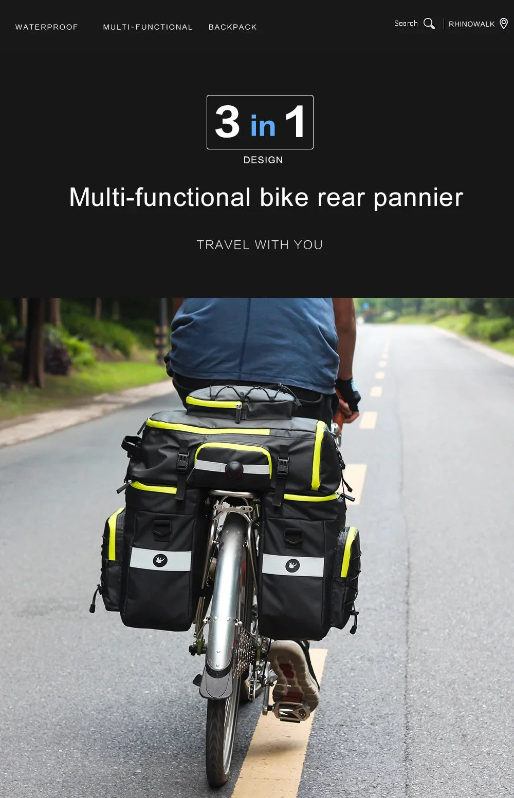 Bicycle Pannier Bag – Waterproof 3-in-1 Saddle Backpack | Rhinowalk