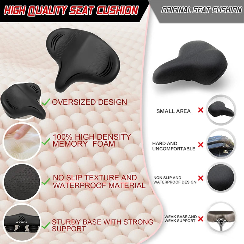 BUCKLOS Widen Thicken Over-sized Bike Saddle (300mm x 356mm)