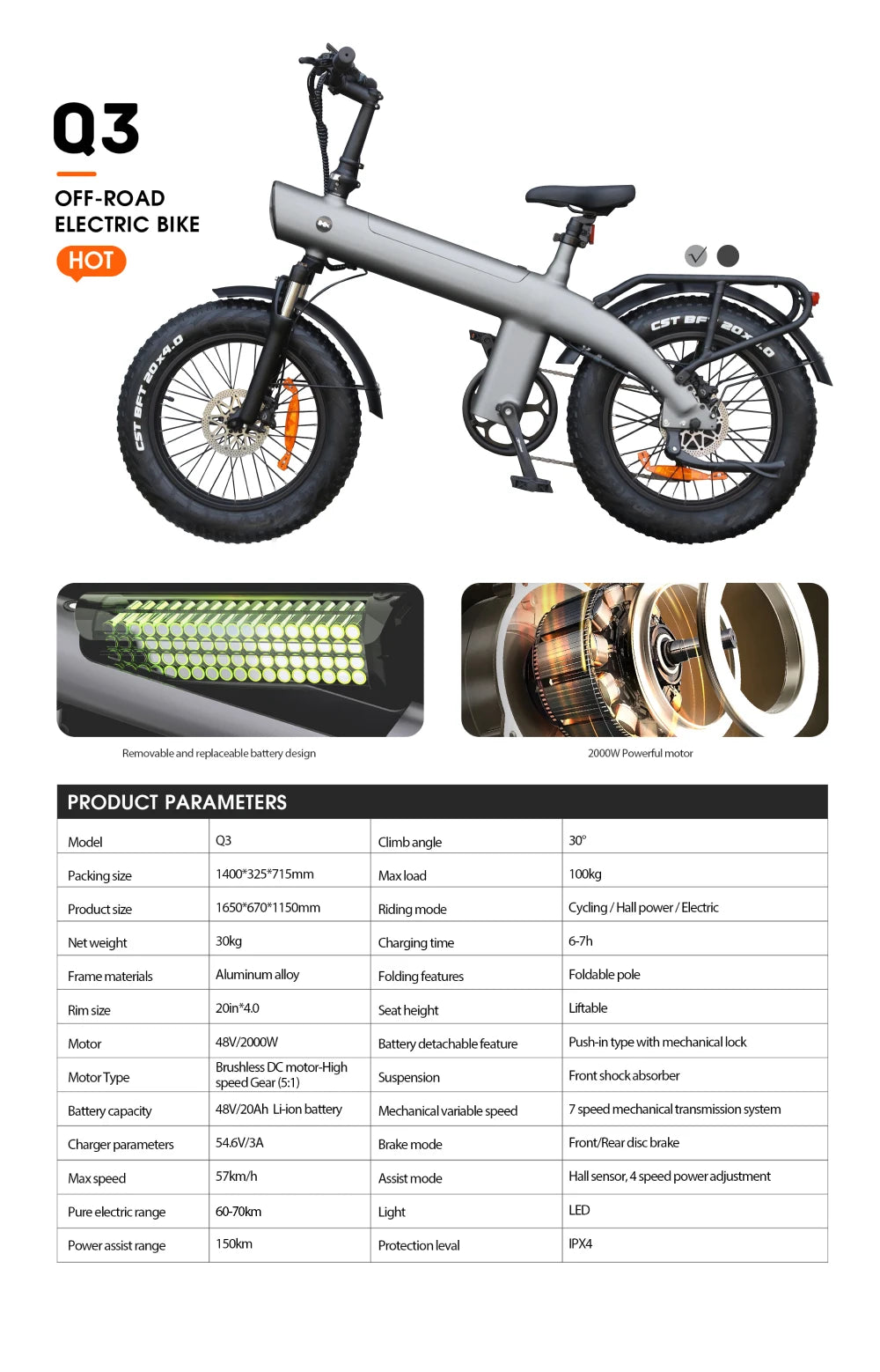 HX Q20PRO 2000W Fat Tire Folding E-Bike - Long Range Power