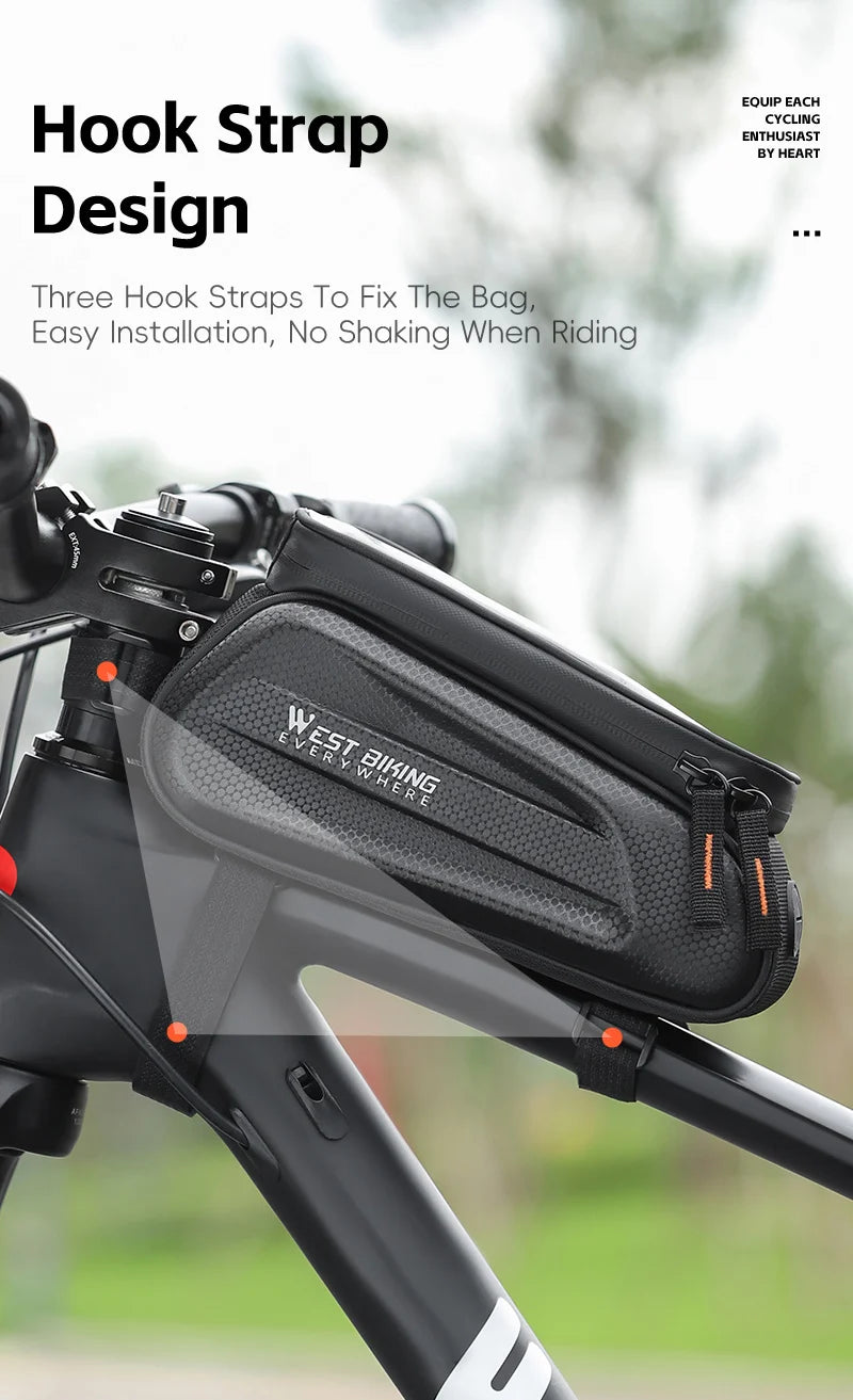 WEST BIKING Waterproof Bike Phone Bag – Front Tube Saddle Bag for 7-Inch Phones