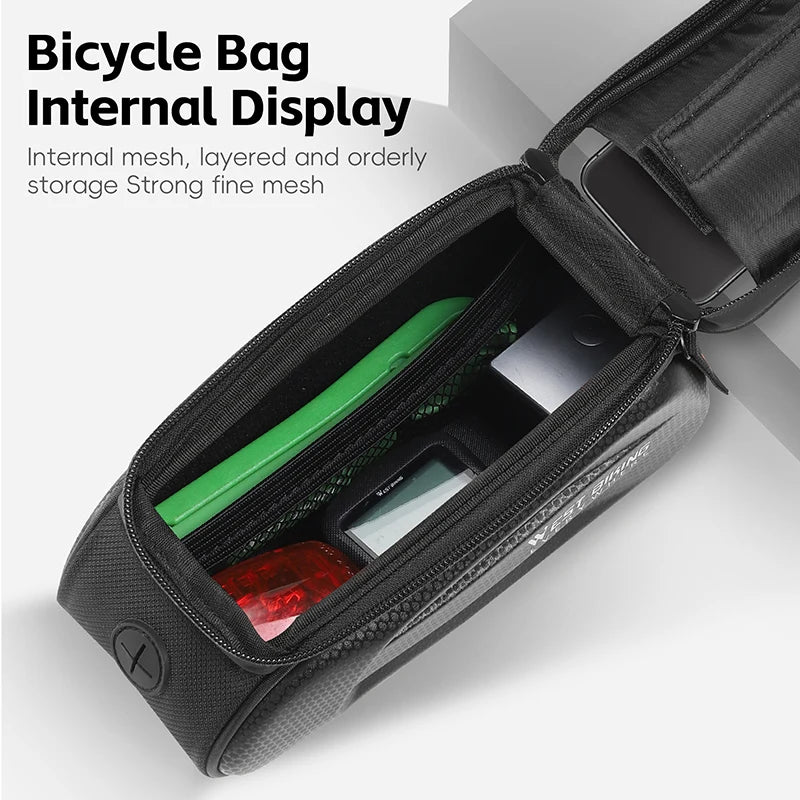 WEST BIKING Waterproof Bike Phone Bag – Front Tube Saddle Bag for 7-Inch Phones
