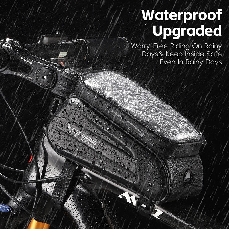 WEST BIKING Waterproof Bike Phone Bag – Front Tube Saddle Bag for 7-Inch Phones