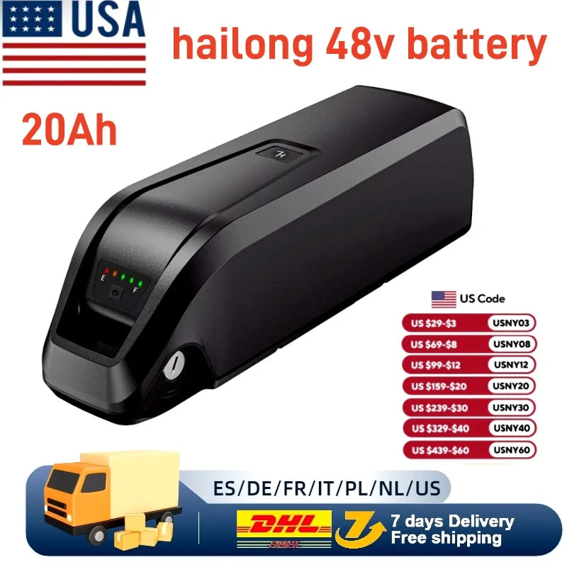 36V 48V 15Ah 20Ah Hailong Li-ion EBike Battery for 1000W 750W 500W