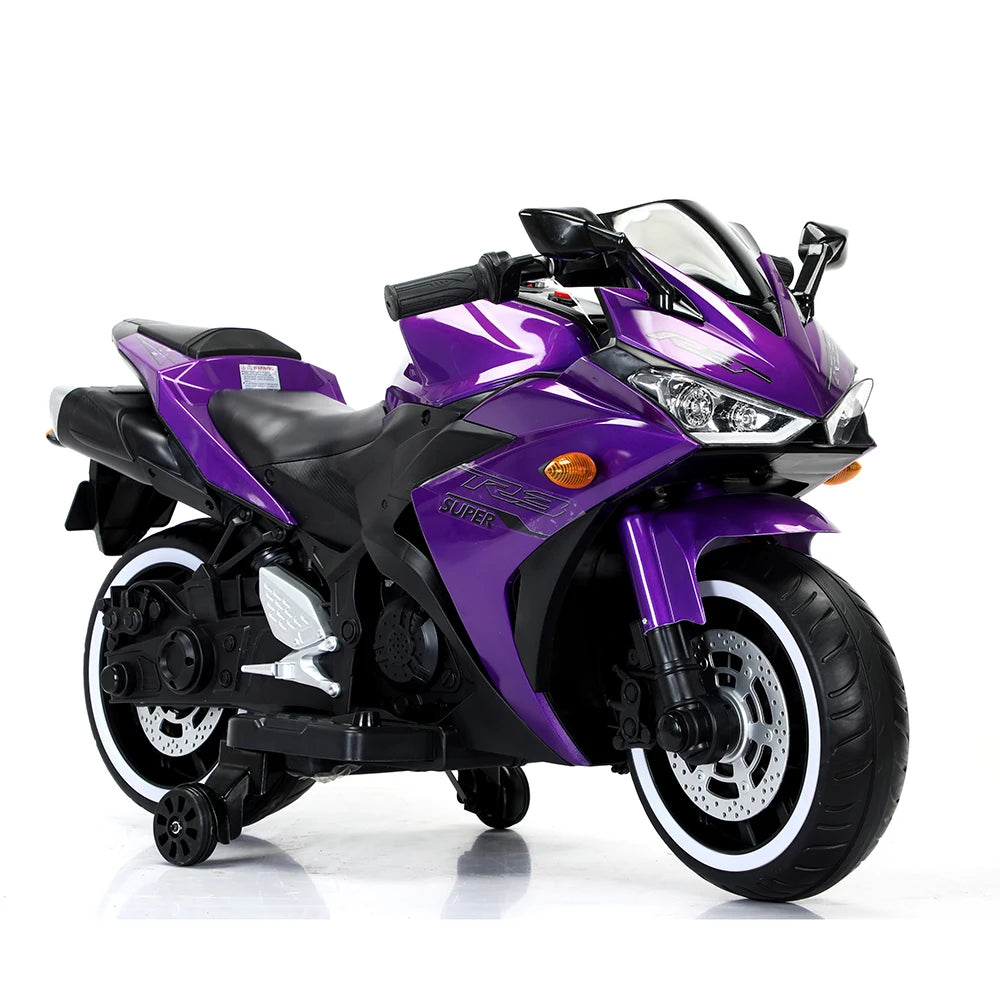 Purple toy motorcycle on a white background