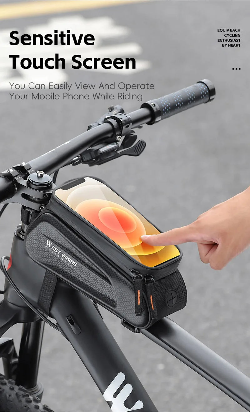 WEST BIKING Waterproof Bike Phone Bag – Front Tube Saddle Bag for 7-Inch Phones