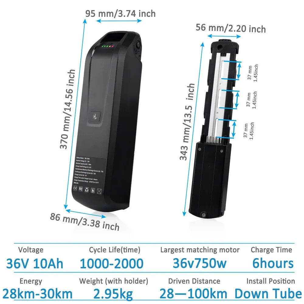 36V 48V 15Ah 20Ah Hailong Li-ion EBike Battery for 1000W 750W 500W