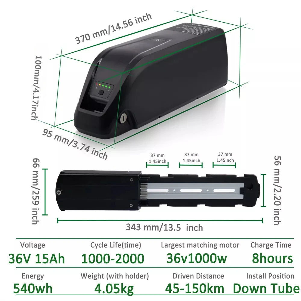 36V 48V 15Ah 20Ah Hailong Li-ion EBike Battery for 1000W 750W 500W