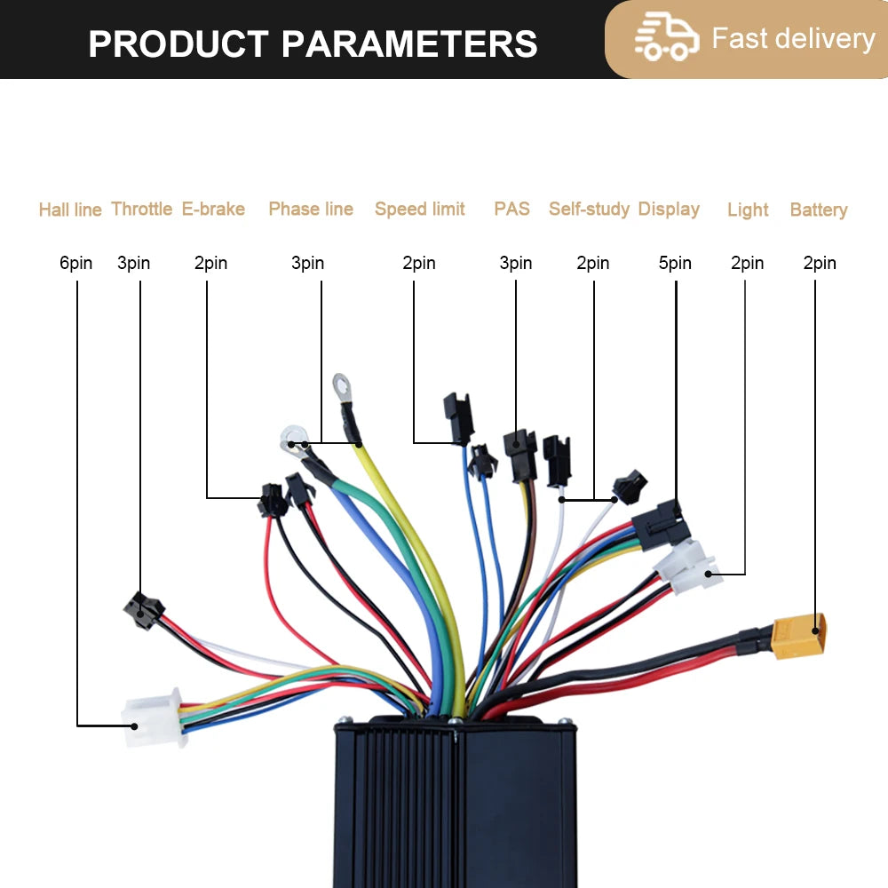 Ebike Controller 17A26A30A40A60A with Learning Function 250W-3000W Motor E Scooter Brushless Motor Controller Kit Electric Bikes & Accessories