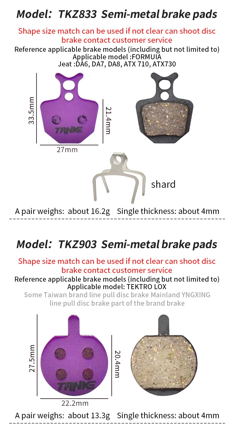 TANKE MTB Semi-Metal Bike Brake Pads My Store